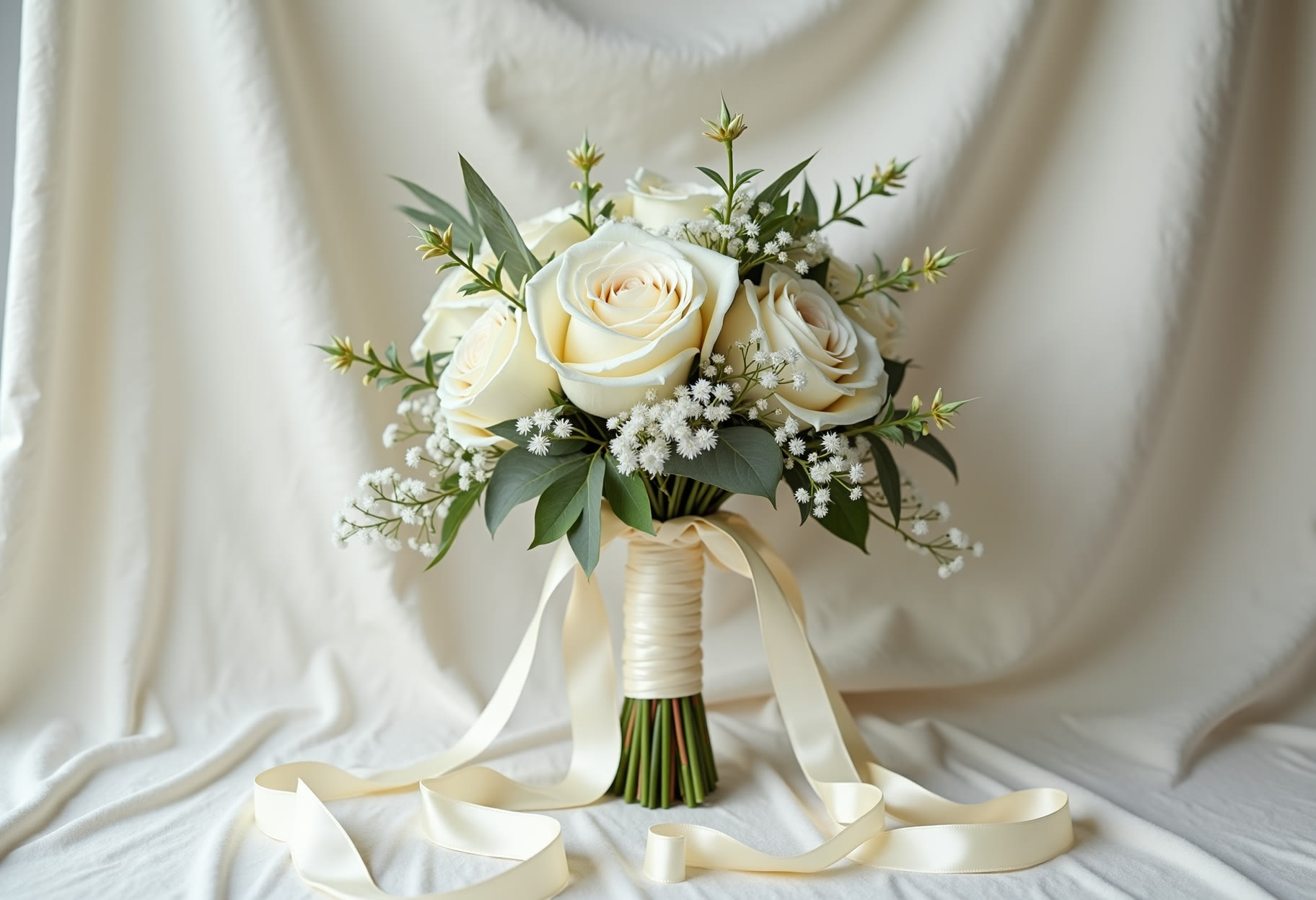 Bridal bouquet with ranunculus and spray roses
