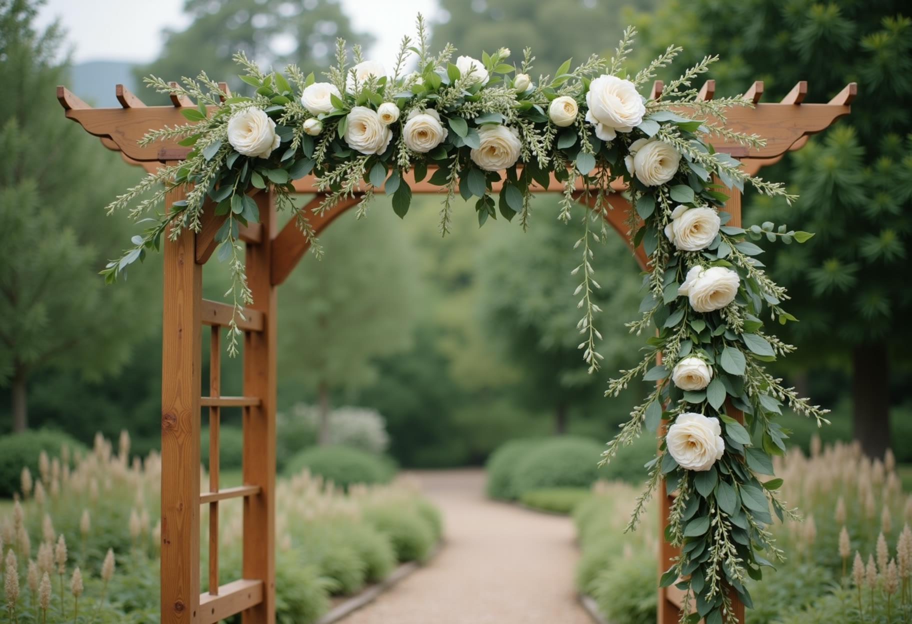 Ceremony arch flowers set for a Norman venue